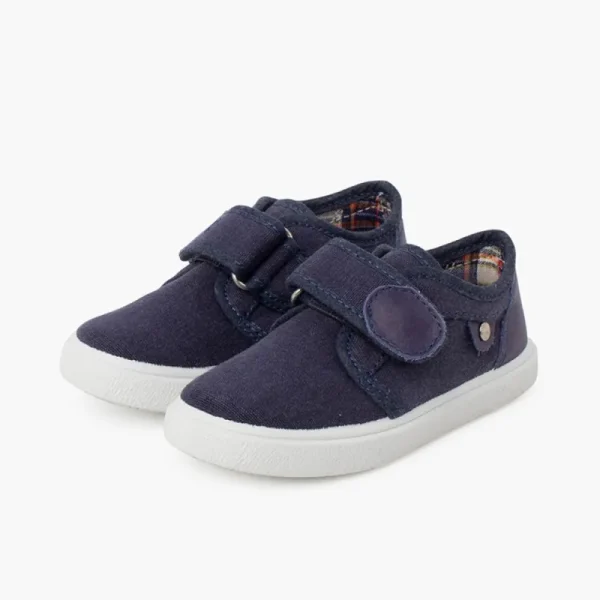 Pisamonas Sapatilhas Lona Fecho Aderente Detalhe Pele Cor Azul Jeans Sale